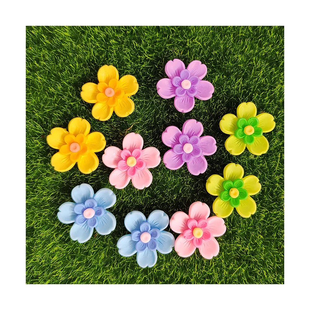 Kawaii Cute Cartoon Cherry Blossom Flat Back Resin Flower Cabochons Scrapbook Diy Party Hairpin Accessories Craft