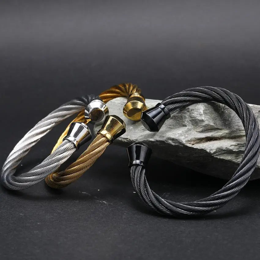 Vintage 18K Gold Stainless Steel Bracelet Classic Style Woven Twist Texture Bangles Fashionable Jewelry for Men's Wedding Party