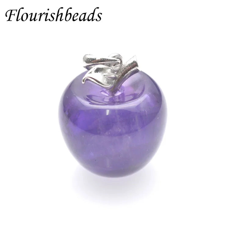 Cute Natural Crystal Amethyst Green Aventurine Apple Shape Stone Pendant