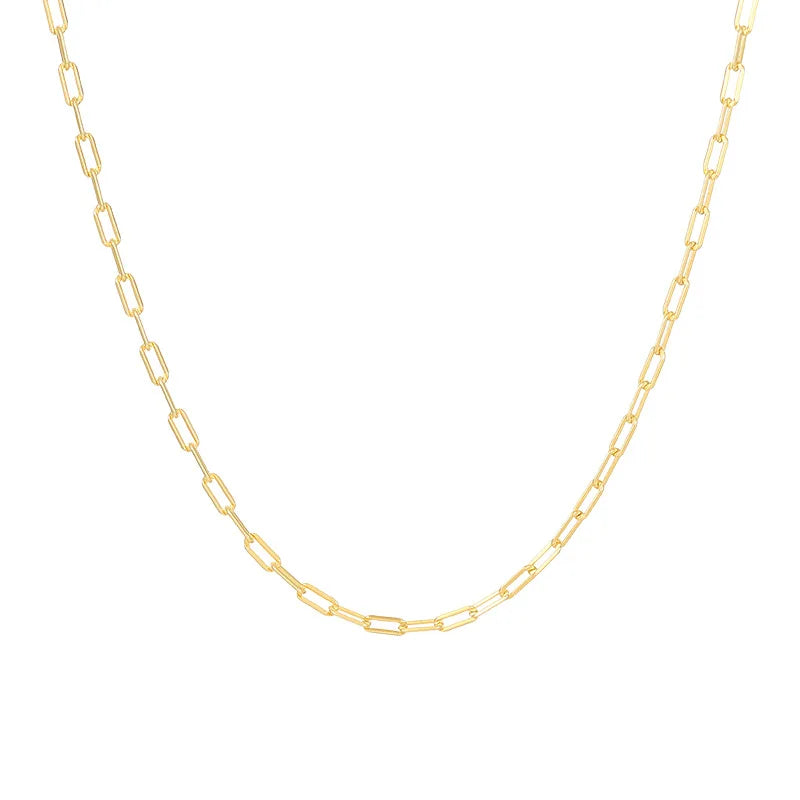 Fashion Minimalist Jewelry 925 Sterling Silver Chain Necklace Cross Paper Clip Shape Gold Plated Choker Necklace for Women