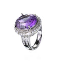 Opulent Rhodium Plated 925 Silver Jewelry Natural Amethyst Ring for Women's Party Wear