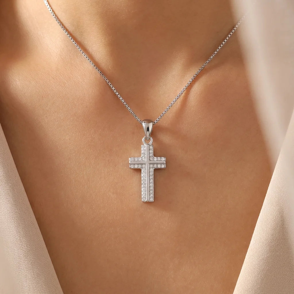 Wholesale Charm Pendants Rhodium Plated Cubic Zirconia Christian Cross God Retro 925 Sterling Silver Fine Jewelry