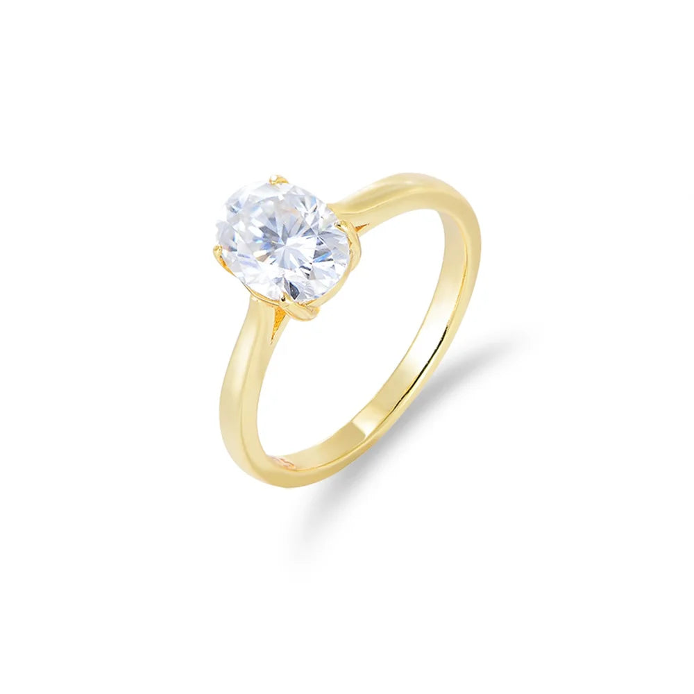 Trendy 925 Sterling Silver Women's Band Rings Gold Plated with Rhodium Vintage Style Oval Diamond Wedding Engagement Ring
