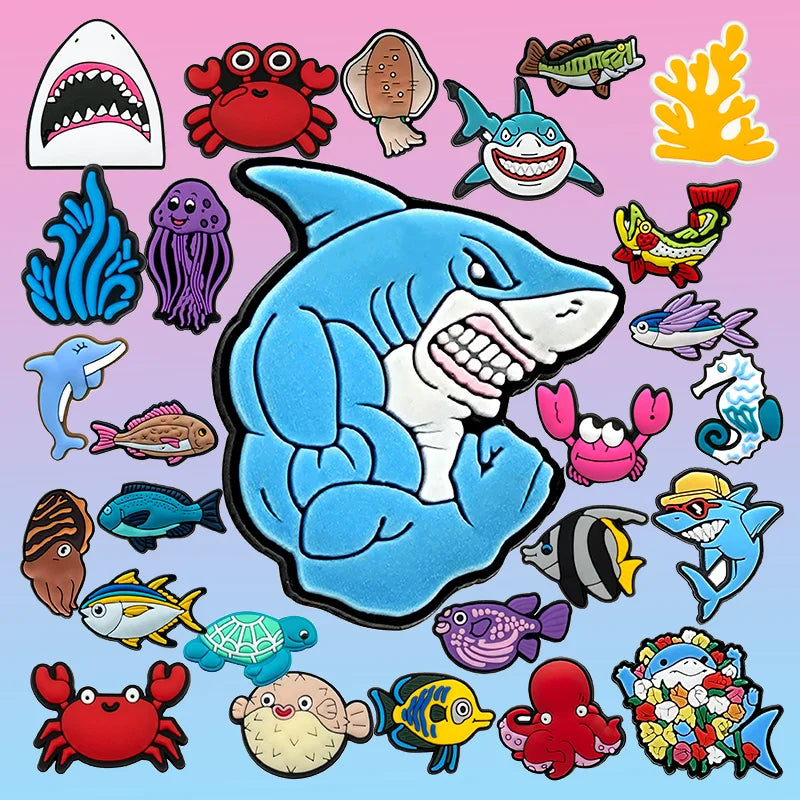 Customized Wholesale Cute Animals Pvc Clog Sandal Accessories Shark Shoes Decorations Kawaii Jellyfish Seawee Shoe Charms