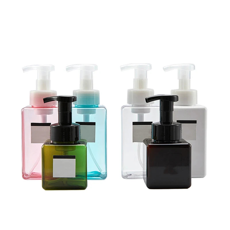 Custom Blue Pink PETG Square Hair Care Plastic Foaming Pump Bottle 250ml 450ml 650ml Empty Dispenser Liquid Soap Packaging