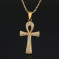 European American Hip Hop Stainless/Titanium Steel Gold-Plated Full Diamond Egyptian Ankh Life Key Fashion Chains Necklaces