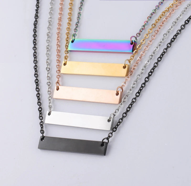 Customizable Long Coordinate Bar Pendant Necklace DIY Engrave Name Necklace Stainless Steel Blank Bar Necklace for Women and Men