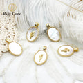 Plated 18K Real Gold White Shell Oval Tulip Pendant Diy Handmade Pearl Jewelry Accessories