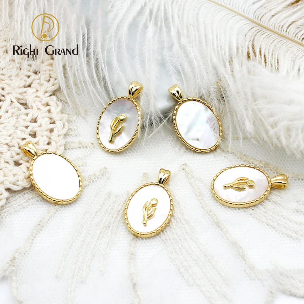 Plated 18K Real Gold White Shell Oval Tulip Pendant Diy Handmade Pearl Jewelry Accessories