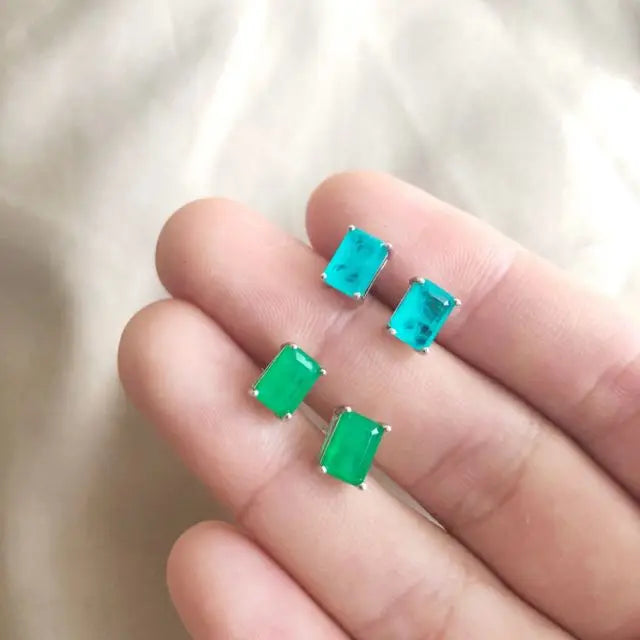 Gemstone Jewelry 925 Sterling Silver Paraiba Tourmaline Earrings 7x5mm Emerald Green Stud Earring for Women