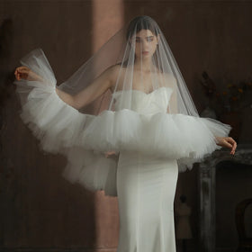 Hot Sell Latest Ruffles Tulle Wedding Bridal Veil for Women Lace Wedding Veil