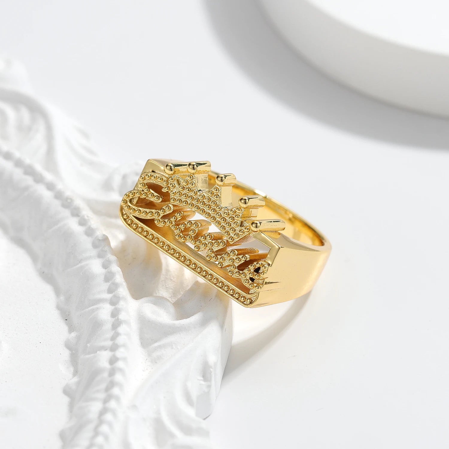 Gold Tone Hot Sale Custom Name logo Rings 3D One Finger Letter Personal Ring Gift