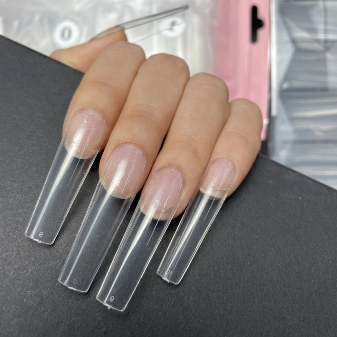 GREENKEM 360Pcs/box Press on Acrylic Clear False Ballerina Nails for Gel False Full Cover ABS Long Square Nail Tips