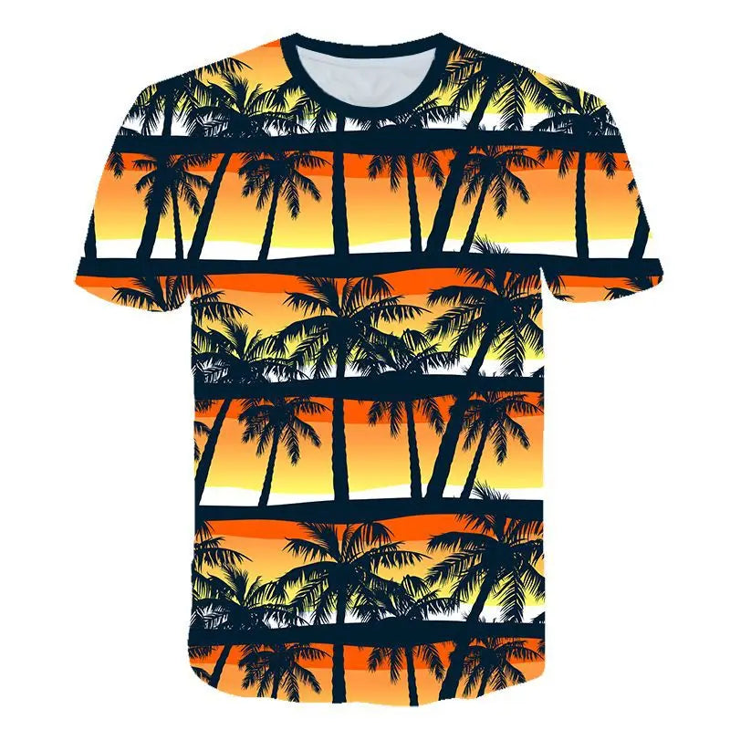 Breathable Quick Dry Hawaiian Shirt Casual Hawaii T-Shirts in Plus Size Printed Jersey Fabric Plus-size men's T-shirt