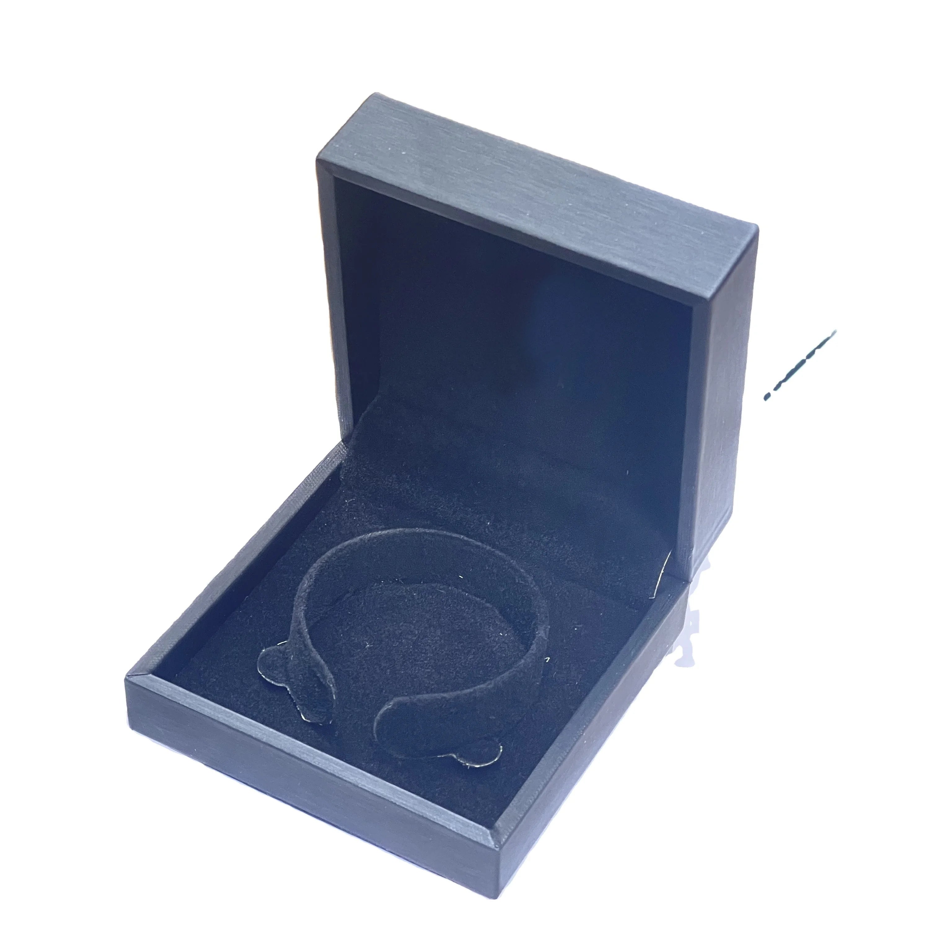 Customized Luxury Black PU Leather Bangle Box Cardboard Paper Sleeve Packaging 9*9*4.5cm OEM Leather Bracelet Box Jewelry