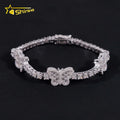 New Arrivals Hip Hop 925 Silver 3mm Baguette Diamond Tennis Chain Moissanite Butterfly Bracelet
