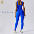 LULUXIXIYAYA One Piece Seamless Ribbed Skinny Tummy Control Bodysuit U Neck Yoga Jumpsuit for Women Fitness