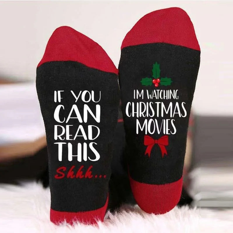 Wholesale Novelty Xmas Socks With Letters Men Unisex Personalised Funny Christmas Cotton Crew Socks