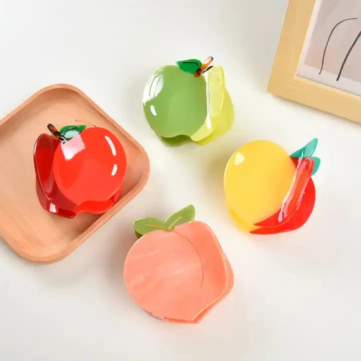 YHJ Wholesale Summer Design Hair Claw Clips Colorful Fruit Acetate Hair Claw Customize logo Cartoon Peach Lemon Hair Claw Clips
