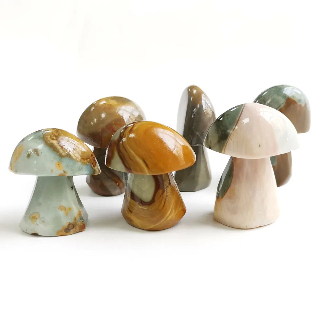 Gemstone Hand Carved Mushroom Natural Polychrome Jasper Mushrooms Statues Crystal Stone
