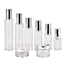 Hot Sale Customized Flat Shoulder Cosmetic Jar Set 30ml-120ml Glass Lotion Bottle Jar Screen Printing 40ml 60ml 80ml 100ml 120ml