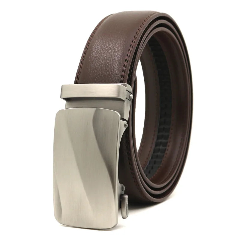 LQbelt New Men's Automatic Buckle Belt Genuine Leather Belts for Men Ratchet Custom LOGO  OEM Factory