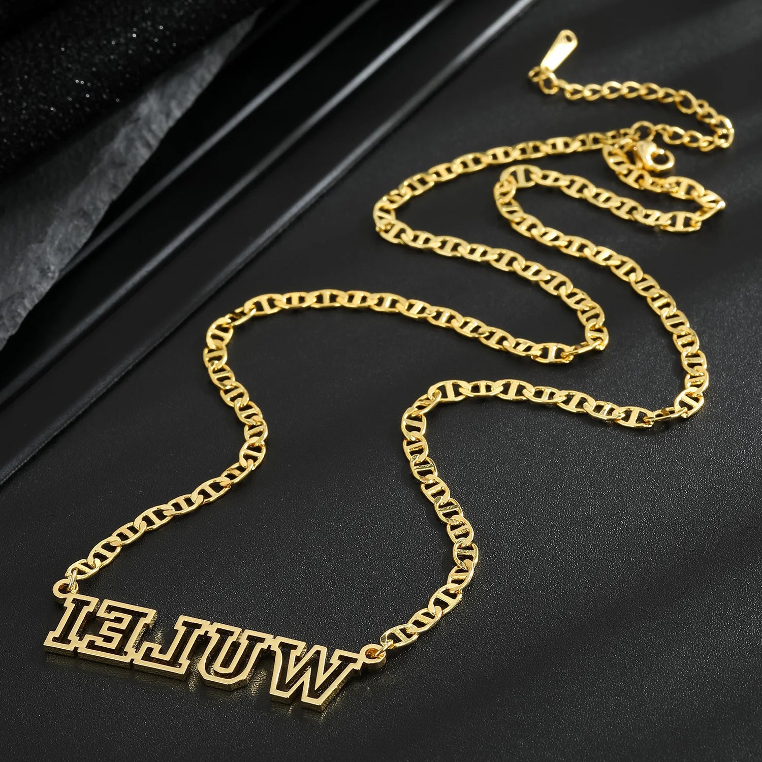 Customized Letter Name Cutout Stainless Steel Vintage Gold/Silver Plated Bamboo Chain Pendant Necklace Jewelry