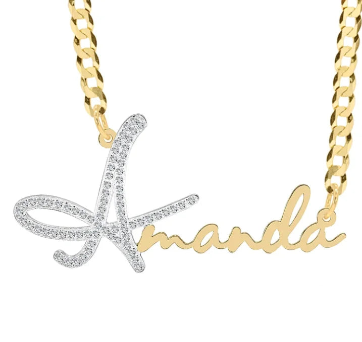 Hot sale Personalized Diamond Nameplate necklace Jewelry for women 18K Gold Plated Stainless Steel Jewelry