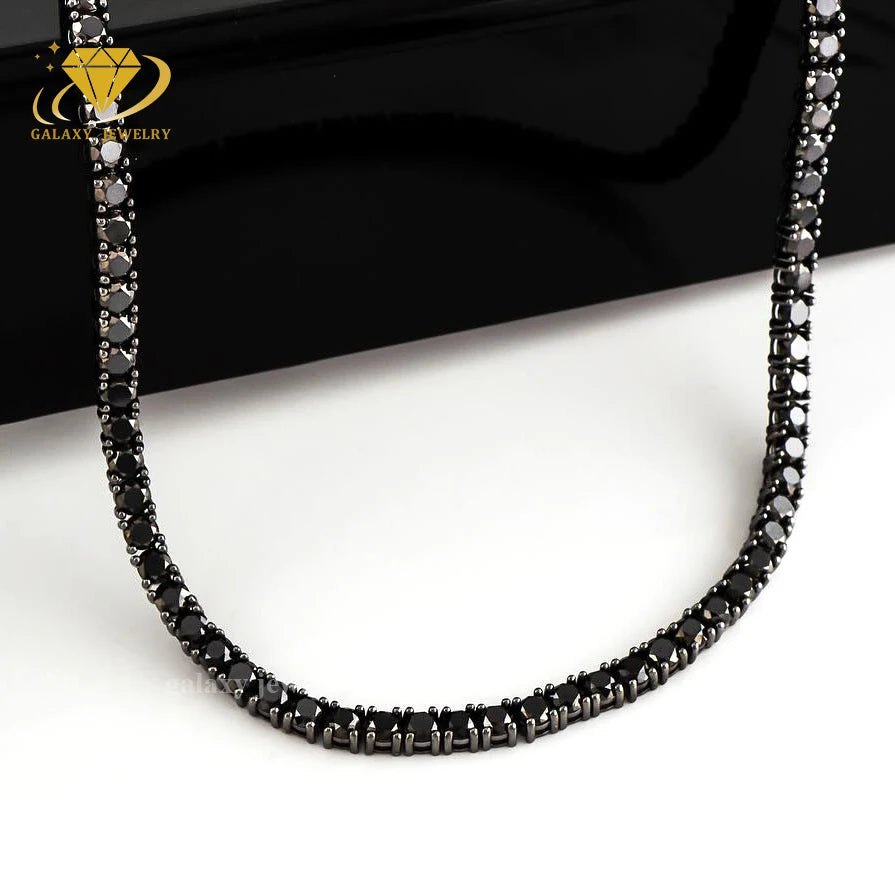 Hip Hop Moissanite Tennis Necklace 925 Silver 3mm 4mm 5mm Gold Plated GRA Certified Round Brilliant Cut