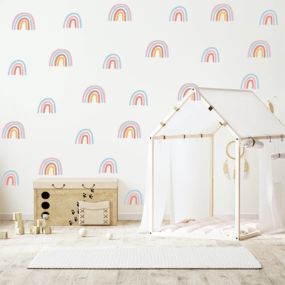 Rainbow Wall Decals and Stick Self Adhesive Colorful Boho Rainbow Wall Sticker for Girls Kids Bedroom Decor Kids Nursery Room