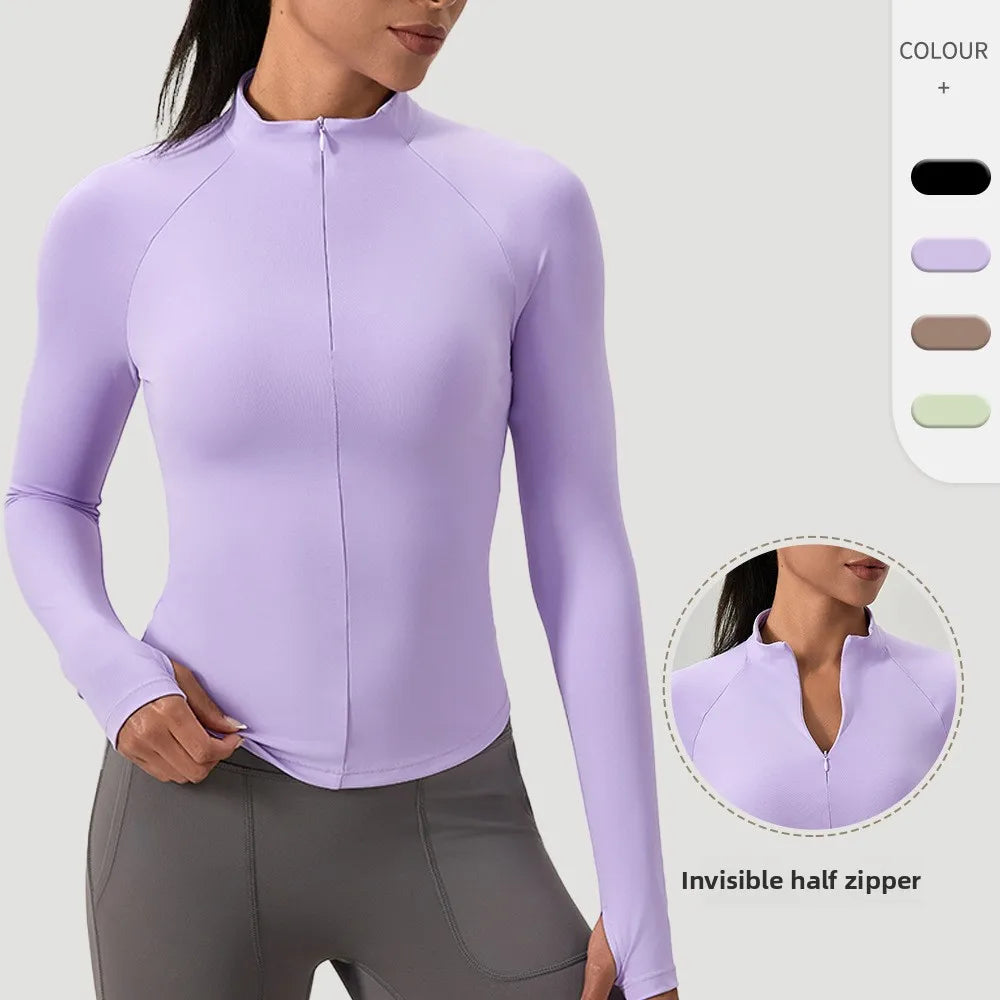 Wholesale Custom Yoga Top Half Zipper Nude Quick Dry Running Gym Sports Tight Fitness Wear Sports T-shirts