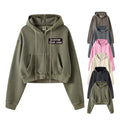 Women's 355G Heavyweight Retro Washed Hot Girl Sweater Zipper Hoodies Fleece Distressed Short Cardigan Jacket Tops for Women