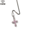 Top Icy Mini-size Cute Cross Pendants Pink Diamond Cross Necklace  Iced Out Diamond Charms Brass 18K Gold Plated + 5A CZ