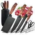 6pcs Black Kitchen Knife Set Anti-Rust Non-stick Stainless Steel Sharp Chef Knife Set with Universal Knife Block for Kitchen