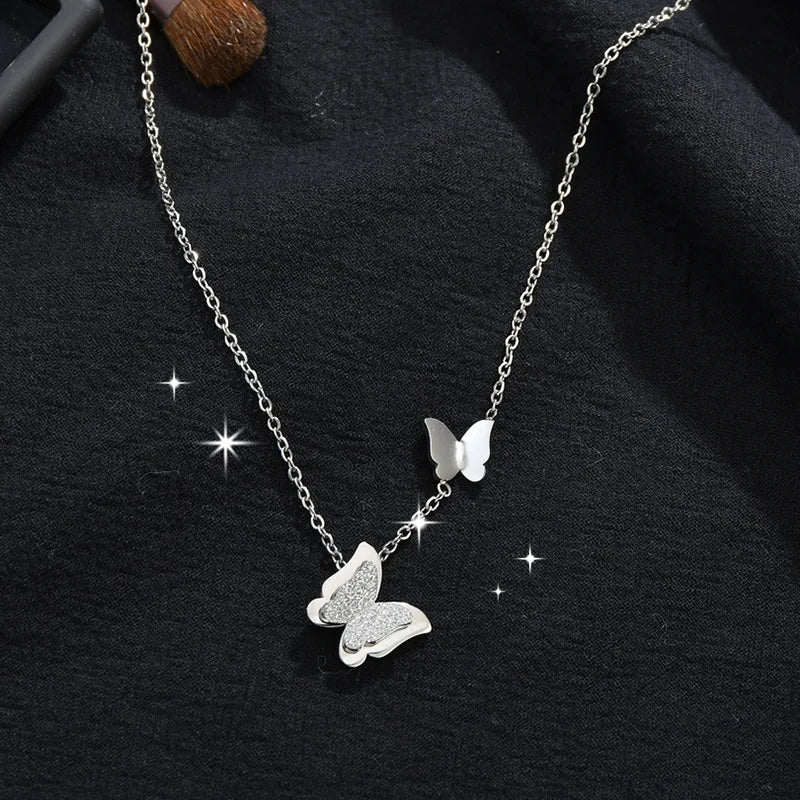 Popular Cheap Price Wedding Jewelry Party Birthday Gift Accessories Stainless Steel Butterfly Chain Necklace for Women Girls