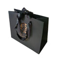Custom Printed Gold Logo Luxury Matt Black Paper Bag Gift Bags With Ribbon Handle