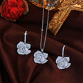 Fashion Brand Geometric Flower Design Cubic Zircon Women Rose Gold Color Earrings Big Pendant Necklace Jewelry Sets for Girls