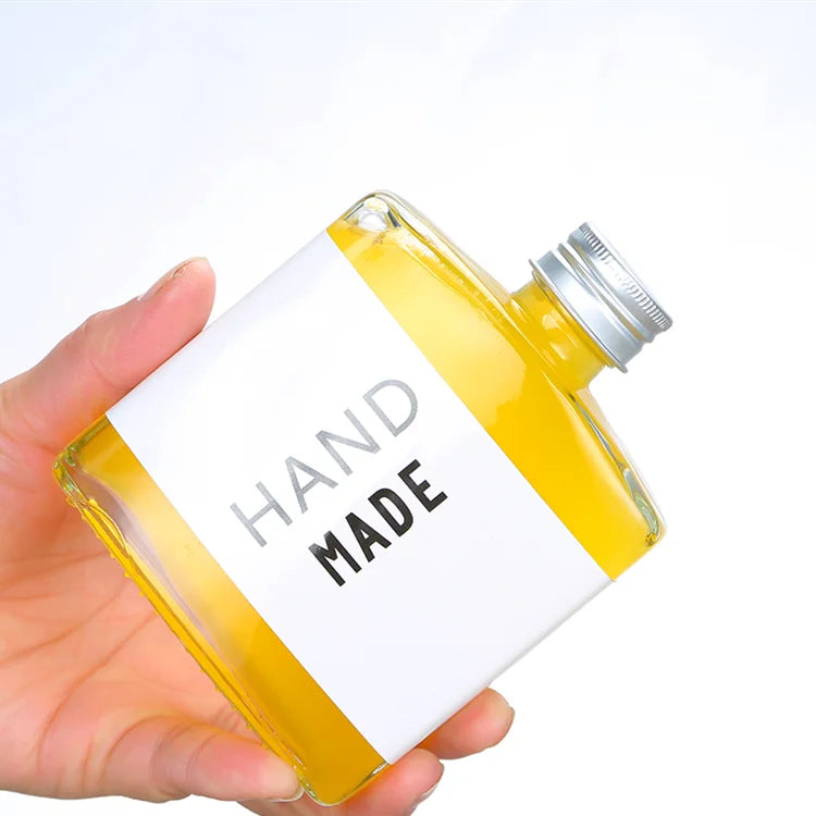 50ml 100ml 200ml 250ml Flat Square Glass Bottle with Aluminum Cap for Cold Brew Coffee Whisky Juice