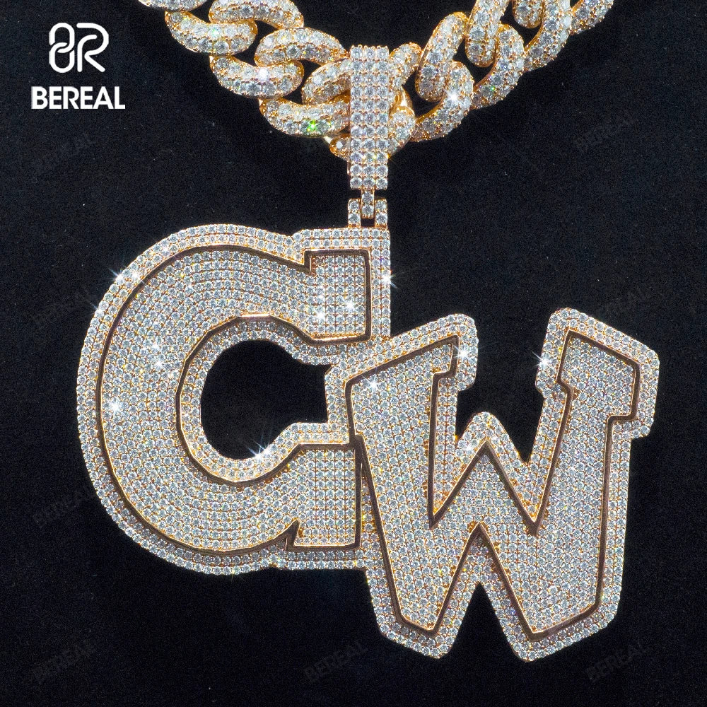 Custom Vvs Moissanite Letter Pendant High Quality Round Brilliant Cut Gold Plated Diamond Enamel Initial Pendant