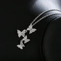 White Rhodium Plated Brass Cubic Zircon Butterfly Pendant Necklace for Party