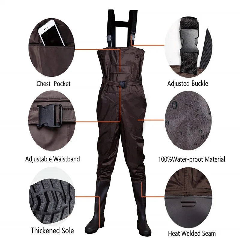 Waterproof Nylon  PVC High Chest Waist Flying Fishing Wader Rubber Boots Hunting Fishing Waders
