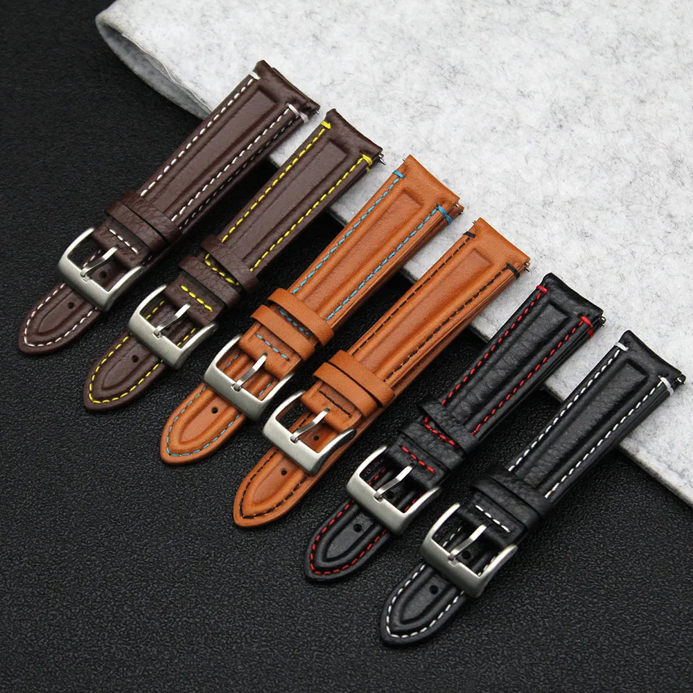 Personality Oil Wax Calf Genuine Leather Watch Strap Replacement Quick Release 20mm 22mm Keel Style Vintage Watch Strap Leather