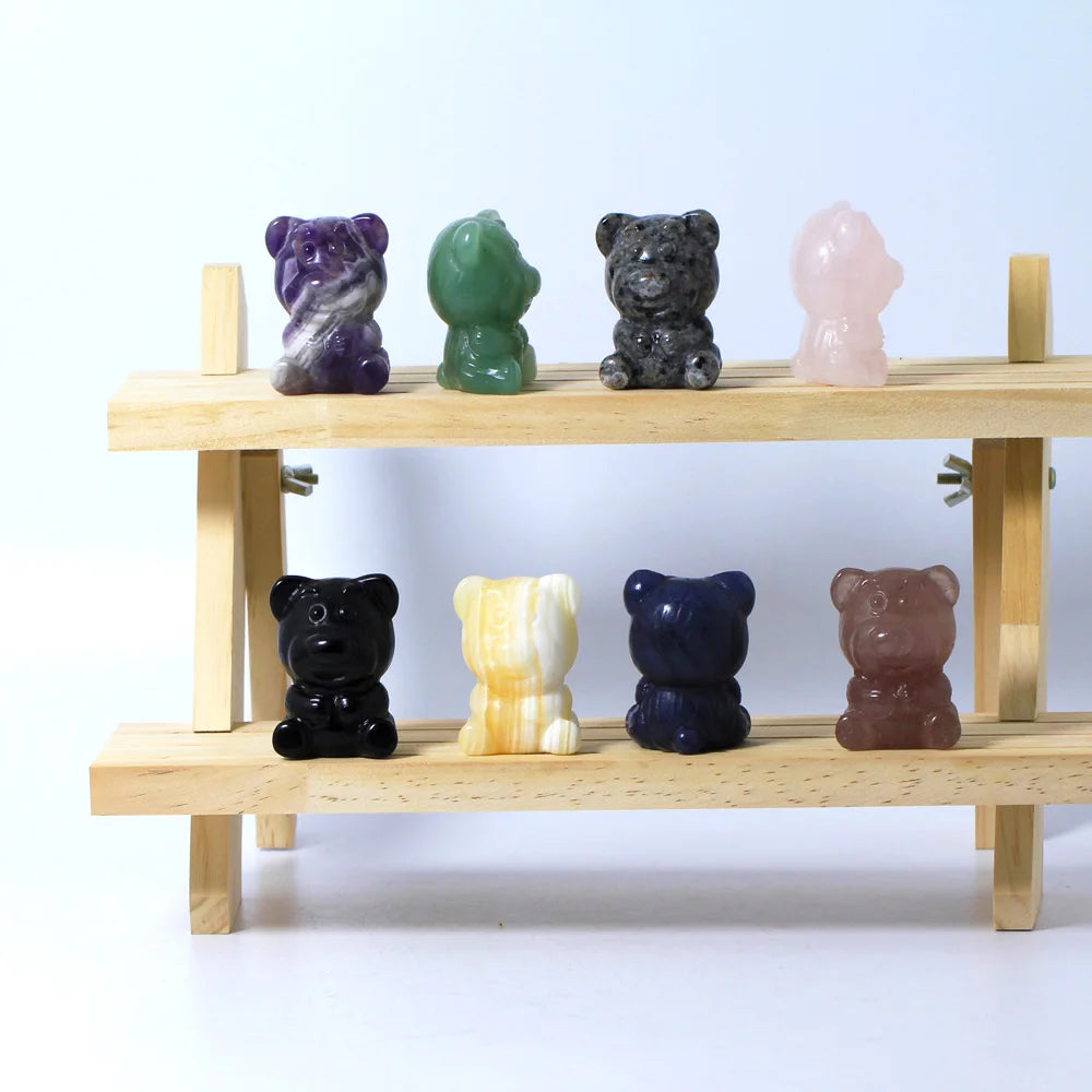 Hot Sales Natural Amethyst Strawberry Bear Carving Hand Carved Crystal Rose Quartz Bear Carving for Crystal Crafts