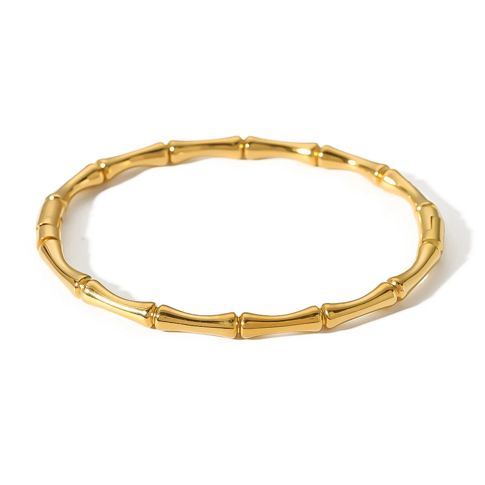 Ins Simple Titanium Steel 18K Gold Plated Classic Bamboo Joint Closed Bangle Bracelets for Ladies