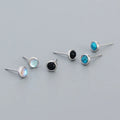 Minimalist Earrings 925 Sterling Silver Round Moonstone Agate Turquoise Stone Stud Earrings for Women