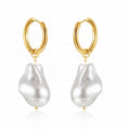 MECYLIFE 2022 Women Fashion Dainty Pearl Earrings Gold Plated Stainless Steel Hoops Drop Earrings