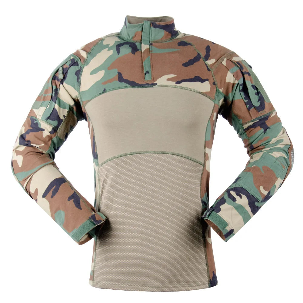 Jungle Frog Tactical Casual Shirts Long and Short Sleeve Slim Fit Camo Design Breathable Stand Collar Plain Dyed Pattern