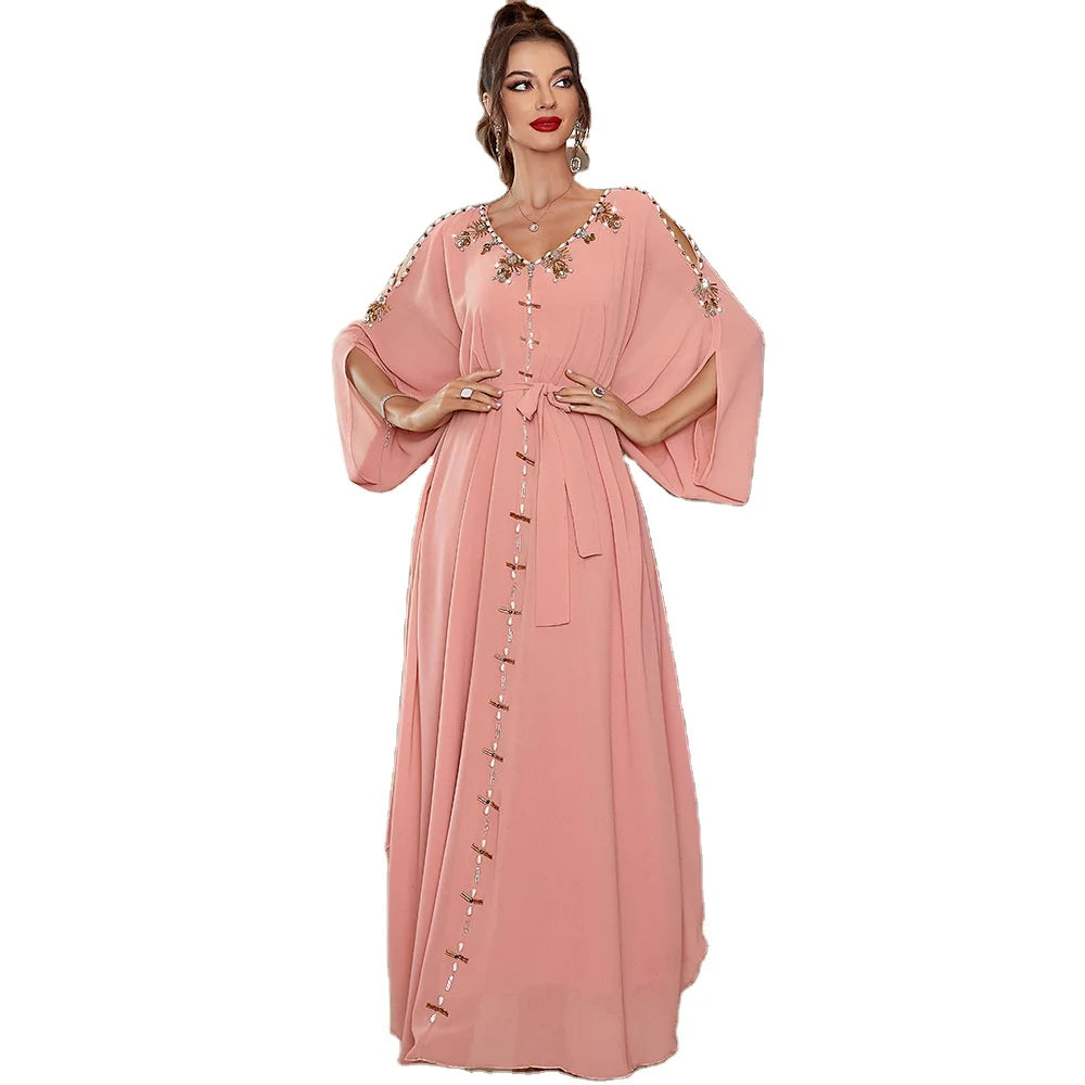 Robe Abaya Pliss Taille Longue Factory Wholesale 2022 Latest Dress Muslim Girs Turkey Dubai Ladies Off-the-shoulder Sexy Dress