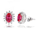 Trendy 925 Sterling Silver Oval Ruby Birthstone Stud Halo Earrings 6*4mm Fashion Jewelry for Women-for Party Engagement Gift