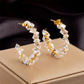 2023 New Big Tarnish Free 18k Gold Plated 316l Stainless Steel Crystal Beads C Shape Hoop Earrings Women